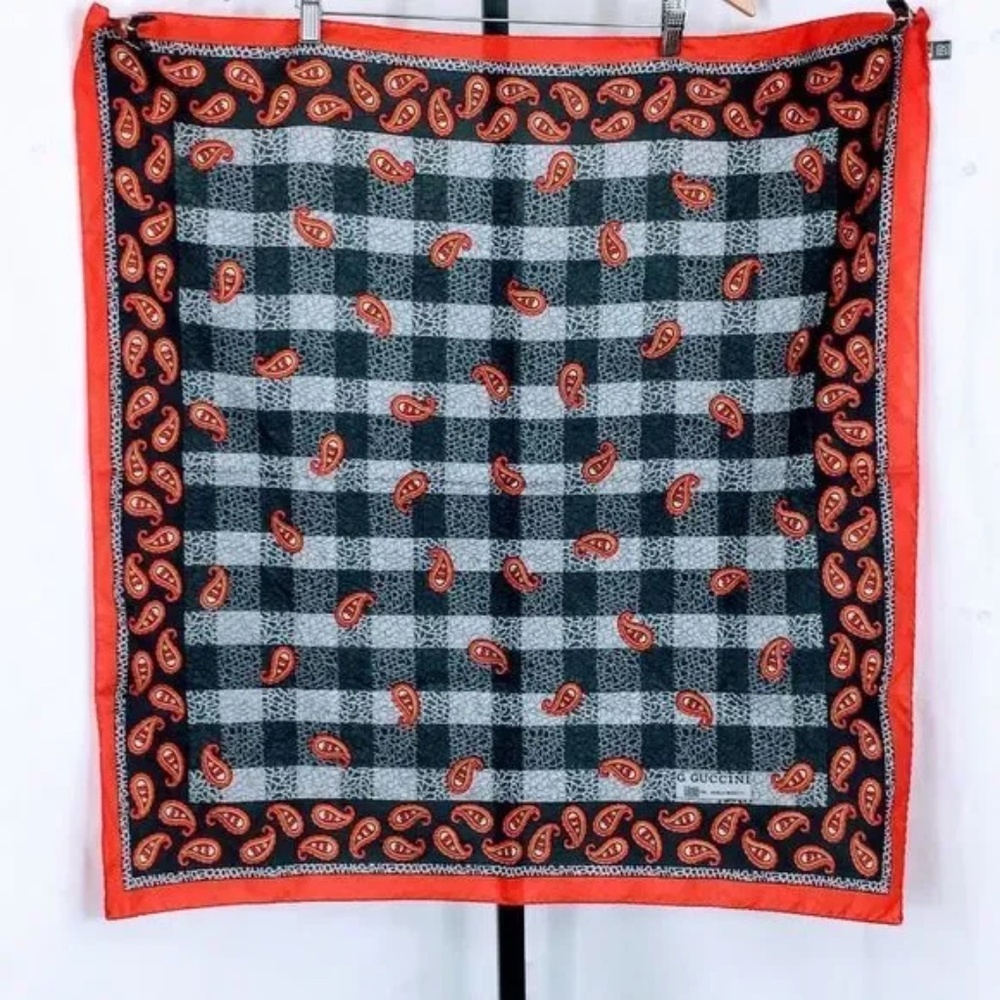 G Guccini Vintage Scarf Square Paisley Print Made in Italy 31" L 30" W